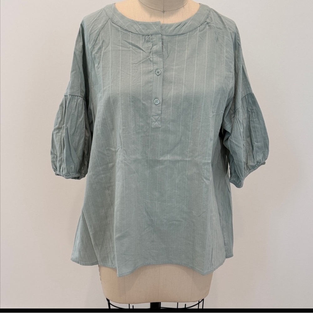 Zia Light Green Blouse with Puff Sleeves